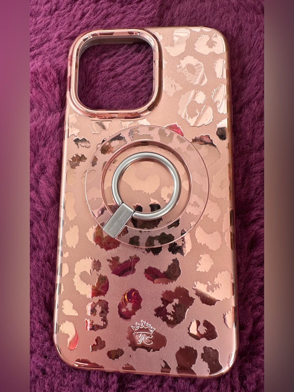 Velvet Caviar iPhone 14 Pro Max Bronze Chrome Leopard Case w/ MagSafe Grip Ring
